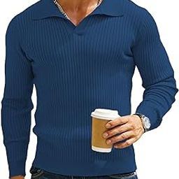 Men's Cotton Full Sleeve Collar Polo Sweater for Men, Rib Knitted Sweaters for Men Winter,-image-6