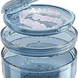 TERRIFI Retainer Case, Clear Denture Case, Large Denture Bath Box with Strainer Basket, Denture Storage Soak Container for Travel, Mouth Guard Cleaning Case, Braces Holder Cleaner Cup, Blue-image-23