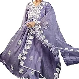 shewill Women's Silk Blend Chain Work Embroidered A Line Kurta with Pant Set For Wedding, Ethnic Wear-picture-7