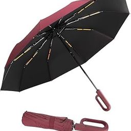 UV protection 3 fold Automatic Open Close Reverse Folding Umbrella-Windproof, Sun & Rain Dual-Use, Portable Durable Lightweight with Ring Buckle, 8 Steel Ribs (Red)-image-16
