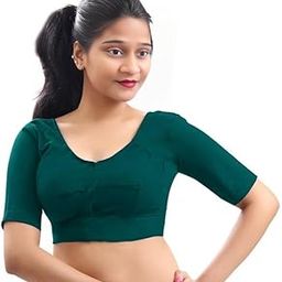 Women's Cotton Plain Half Sleeve 2by2 Blouse (U-Neck-Cotton-Blouse-Dark Green)-picture-10