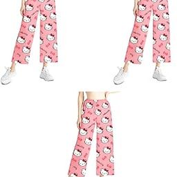 Pyjama Pants for Women Cartoon Kawaii Kitty Print Ultra-Soft Cotton Lounge Comfy Casual Pajama Bottoms with Elastic Waistband Sleepwear M Pink 3PCS-image-62