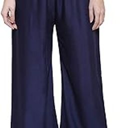 Women's Cotton Rayon Regular Fit Relaxed Pant Palazzo Bottom Free Size (Dark Blue)-55