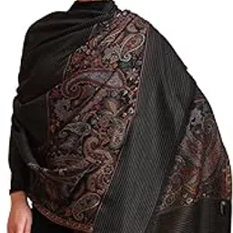 zamour Women's Kani Paisley Border Striped Shawl, Soft Luxury Wool Material, Winter Woolen Pashmina Feel Wrap-picture-45