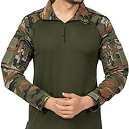 RANGERS Men's Camouflage Printed Tactical Olive Polyester Polo Zip Full Sleeve T-Shirt | Valcro Pockets | Side Arm Zip | Sweat Absorbing-picture-22