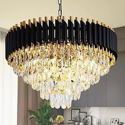 Modern Crystal Black Gold Chandeliers with Ceiling Light Fixture for Living Room | Jhumar | Chandelier for Restaurant | Jhoomar for Hotel | Light Fixture Chandelier Bedroom and Hallway 600Mm-12