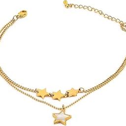 Womens 18K Gold Plated Stainless Steel Tarnish-Free Waterproof Star Charm Anklet-33