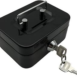 MERISHOPP Money Box with Lock with Top Handle Modern Metal Trinket Holder Case Locking Black-19