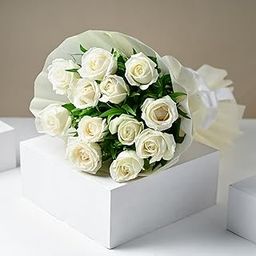FlowerAura Fresh Live Flower Bouquet of 12 White Roses Flowers For Birthday & Anniversary Gift, Wedding Gift, Mother's Day Gift, Love & Romance Gift, Father's Day Gift (Same Day Delivery)-image-57