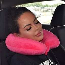 JUZZII Velvet Unisex U-Shaped Pure Micro Fiber Cushions Neck Rest Pillow for Travel - Pink-image-24
