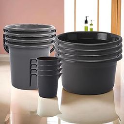 Heart Home Bathroom Combo Set of 12 - 4 Tub, 4 Bucket & 4 Mug Pieces | Bathing Set | Bathware Accessories for Bathroom | Gray-6