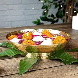 BEHOMA Golden Aluminium Hammered Design 10 inches Urli Indoor Outdoor Center Table Flower Decorative Bowl for Home Dcor, Urali for Haldi, Pooja, Mehandi, Wedding and Holi Decor, 1 Pc, 1000 ML-1
