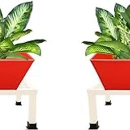 NAYAB Square Floor Plant Stand With Pot – Heavy Duty Iron Planter Rack for Single Pot, Perfect for Indoor, Outdoor, Balcony & Garden Corner (Ivory Set of 2)-image-94