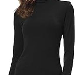 Womens Long Sleeve Turtleneck Lightweight Slim Active Shirt (00-Black, Large)-image-32