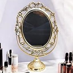 Blissful Decor Brass Table top Vintage Compact Vanity, Makeup Mirror Pure Brass Mirror for Personal Makeup Vanity Portable -460 GMS-23