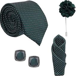 Men's Italian Floral Necktie Set – Microfiber Tie with Pocket Square, Lapel Pin & Cufflinks – Luxury Gift Box (Pack of 4) N-picture-31