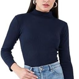 Women's Cotton Solid Turtleneck Ribbed Top | Long Sleeves Stretchy Fitted Top for Women | Knitted Pullover Western T-Shirt-image-20