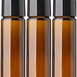 Dinemart 10ML Amber Empty Glass Roller Bottles with Stainless Steel Ball & Black Plastic Cap,Rollon Bottles for Essential Oils,Perfumes,Lip Balm,Liquids Aromatherapy Refillable Bottle,10ML,Set of 3PCS-15