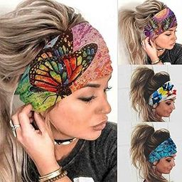 Wide Boho Headband Headwrap Butterfly Stretch Hair Bands Bandana Yoga Running Athletic Turban Head Bands Head Scarfs Hair Accessories for Women and Girls 4Pcs-15