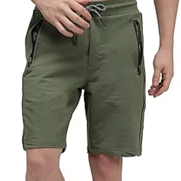 sporto Men's Cotton Blend Bronze Green Bermuda Shorts with 2 Zipper Side Pockets and 1back Pocket-picture-0