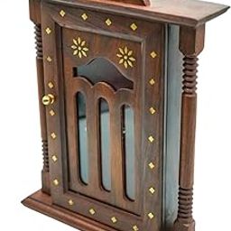 ME MAHARANI ENTERPRISES Wooden Key Holder with 6 Hooks, Sheesham Wood Square Pattern, Wall Mount Pillar Design (Brown)-image-19