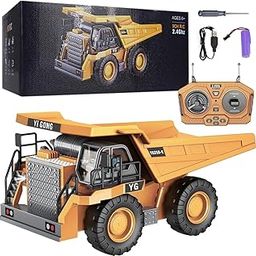 JOYJAY 9 Channel Remote Control Dump Truck, RC Toys, Heavy Duty Metal and Plastic Construction Vehicle 1:24 Scale, Rechargeable Battery for 3+ Years Old Toddlers Kids-image-97
