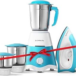 Longway Super Dlx 700 W Mixer Grinder with 3 Jars (Powerful Motor with 1 Year warranty White & Blue) & Kwid 750 W Dry Iron (White & Blue)-21