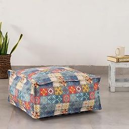 Cotton Pouf Digital Printed Ottoman Square Pouf Floor Pillow for Living Room Home Decor 22" Inch (Without Filling, Grey & Multi Box)-picture-2