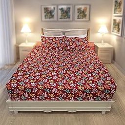 Status Contract Cotton Rich Double Bedsheet with 2 Pillow Covers for Bed Room, Home, Hotel-120 GSM (Red)-picture-27