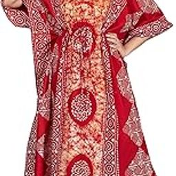 Women's 100% Pure Cotton Hand Dyed Batik Free Size Kaftan | Nightwear Kaftan | Nighty for Women | Lounge Wear | Sleepwear - Red White Circle K25-image-120