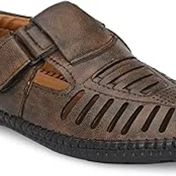 leepeeter Men's Laser Cut and Stitched Roman Sandal with Buckle Strap-picture-19