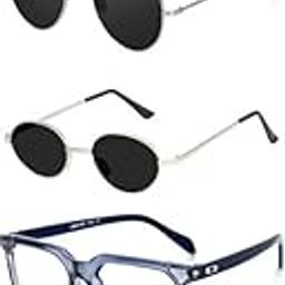 Unisex combo offer pack of 5 shades Unisex Fashion Sunglasses Set, 5 Pairs, Metal Frame, Black and Silver - Combo5-9005-image-89