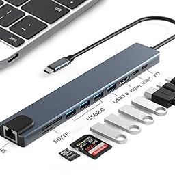 RuhZa USB C Hub, 10-in-1 USB C Hub Multiport Adapter, with 4K HDMI, USB-C and 4-Slot USB 3.0 5Gbps Data Transfer Port, SD/TF Card Reader,1Gbps Ethernet RJ45 Hub for,MacBook Air, Type-C Device-image-1