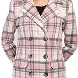 honnete Women Coat Regular Fit Double Breasted Wide Check for Winter-picture-31