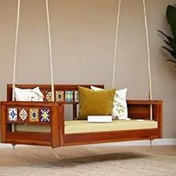 Rask Wood Rope Hanging Wooden Hammock Tiles Swing Sofa for Living Room | House Swings for Adults | Patio Jhula for Home Indoor, Garden Outdoor & Balcony | Rosewood, Honey Finish-image-14