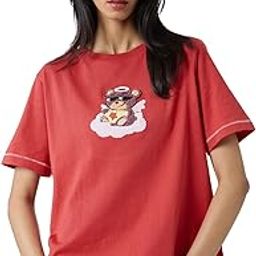 Relaxed T-Shirt: Angel Teddy Women and Girls Short Sleeves Round Neck Red Embroidered Cotton Relaxed Fit T-Shirts-7