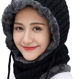 Alexvyan Beanie Warm Cap and Scarf Soft Snow and Air Proof Fleece Knitted Cap (Inside Fur) Woolen Beanie Winter Cap Combined Scarf for Girl Women Ladies (Black)-image-83