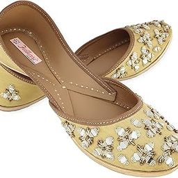 Women's Allium Mirror Gold Genuine Soft Leather Jutis | Bite and Pinch Free Juttis | Punjabi Formal Jutti | Girl's Wedding Flat Jooti Ladies Mojari | Bridal Ethnic Flats Juti |-image-50