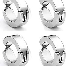 Trendy Silver Round Shaped Press Non-Piercing Style Clip On Metal Barbell Earring Hoop Bali Stud For Men And Women. (2 Pairs)-image-21