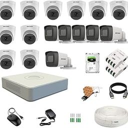 Clocite HIKVISION 16 Channel DVR with 5MP 10 Dome & 6 Bullet Cameras with Audio Recording (Day/Night Vision) + 4TB HDD + Copper Cable Roll (1+3) 8 CH Power Supply 2 Nos + BNC & DC Full Combo Kit-25