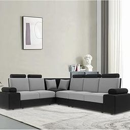 Casacomfort Pineston Fabric 6 Seater Corner L Shape Sofa with Headrest (Grey-Black)-image-3