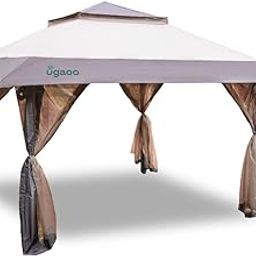 Ugaoo 13x13 Pop-Up Premium Gazebo - One Push Outdoor Canopy Tent with Wheeled STO-N-Go Cover Bag | Pop-Up Canopy with Netting for Patio, Party, Backyard | Colour-Beige and Coffee-10
