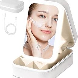 Smitex Travel Portable LED Makeup Bag with Adjustable Light-Up Mirror, 3 Color Light Settings, Dust-Proof Cosmetic Case, Jewelry Organizer and Multi-Compartment Storage Box for Women-24