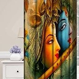 Honger Polyester 3D Digital God Radhey Krishna Printed Pack of 1 Pecs Temple Room Curtain for 4 x 5 Feet Window Curtain-image-12