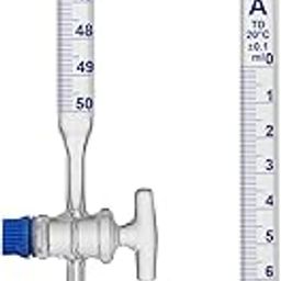 Omsons Glassware | Burette | Straight Bore | with Glass Key | Class A | Capacity : 50 ml | Graduation : 0.10 ml | Tolerance : ± 0.05 ml | Pack of 1 |-image-2