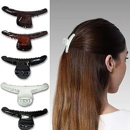 BIRDWARE 5 Pcs medium clutchers Plain For hair 5cm clutchers for Women And Girls Claw Banana Butterfly Clips Stone Light Weight Strong Grip Black Brown White-4