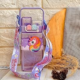 Elecart Unicorn Kid's Cartoon Water Bottle with Adjustable Strap – Cute Double Drinking Straw Cup | Leak-Proof, Portable Tumbler – 500ML – Perfect for School & Outdoor Fun (Unicorn)-image-69