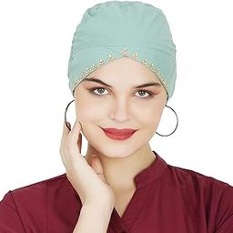 Hosiery cotton Emraid Green 1 layer Stone Turban Design Muslim Women Under Hijab Cap-image-27