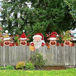 Barydat 5 Pcs Christmas Fence Peeker Decoration Outdoor Peeking Garden Yard Decorations Xmas Fence Decorations Xmas DIY Outdoor Garden Fence Sign for Holiday Decor Ornament (Santa and Elk)-image-43