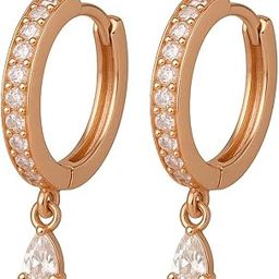 18k Rose Gold Plated Clip On Hoop Earrings, Stylish Women Earrings, Latest Fancy Zircon Copper Bali Earrings for Women and Girls (Drop design) (Style 1)-33